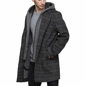 Tahari Black and Gray Wool Coat Size L MENS